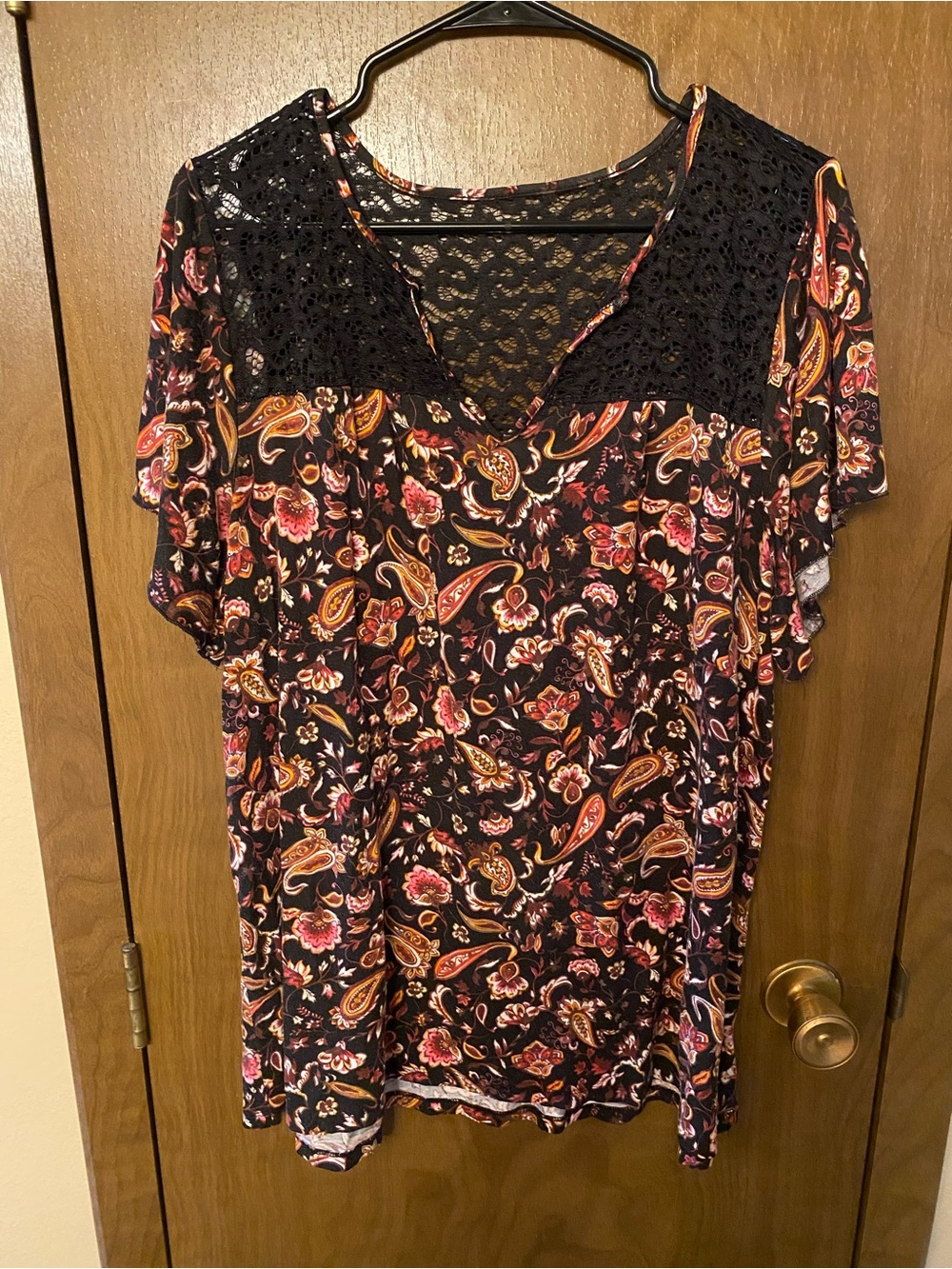 torrid Black Paisley Floral Top with Lace Yoke